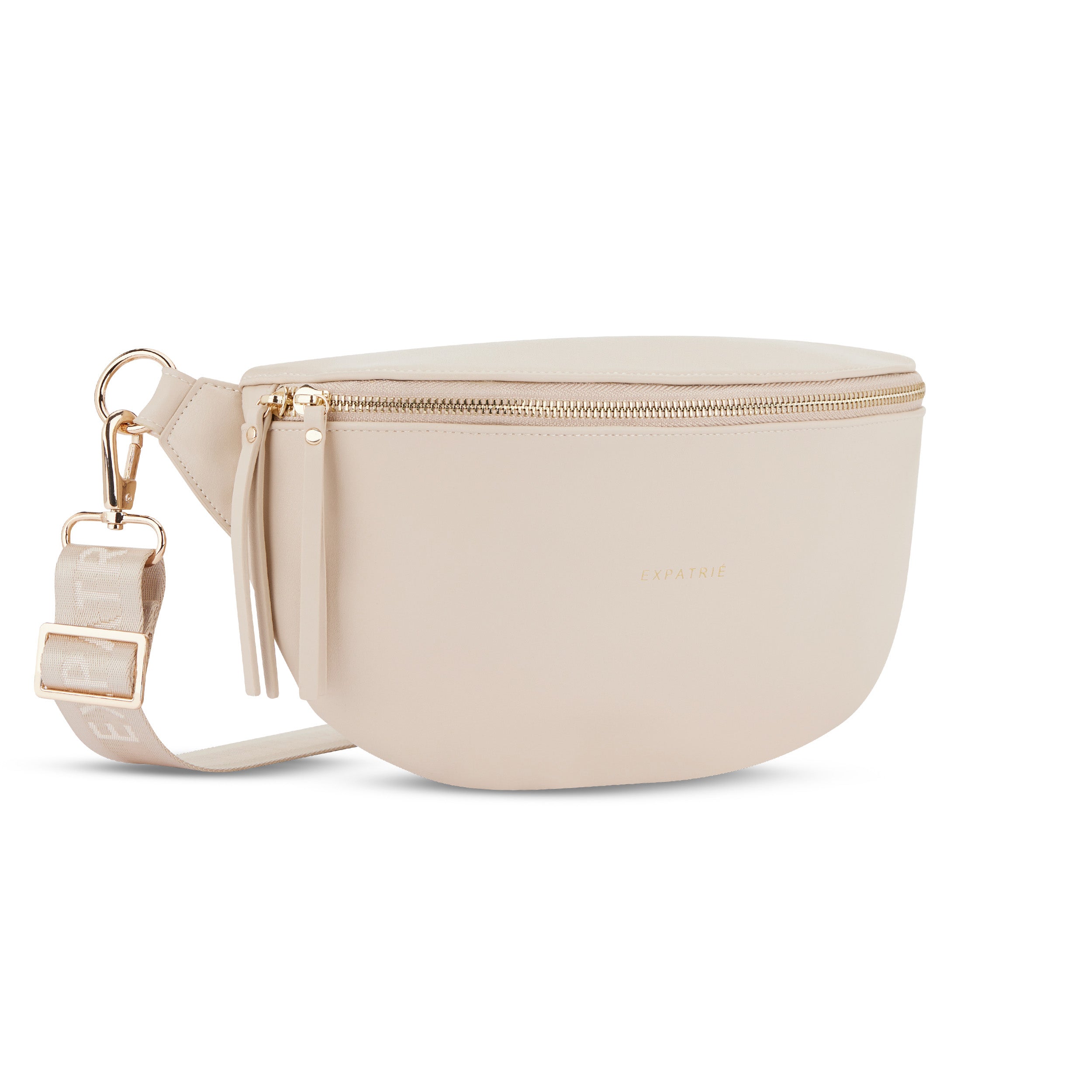 Beige Bauchtasche Alice Medium mit goldfarbenem Reißverschluss und verstellbarem Gurt mit Karabinerverschluss