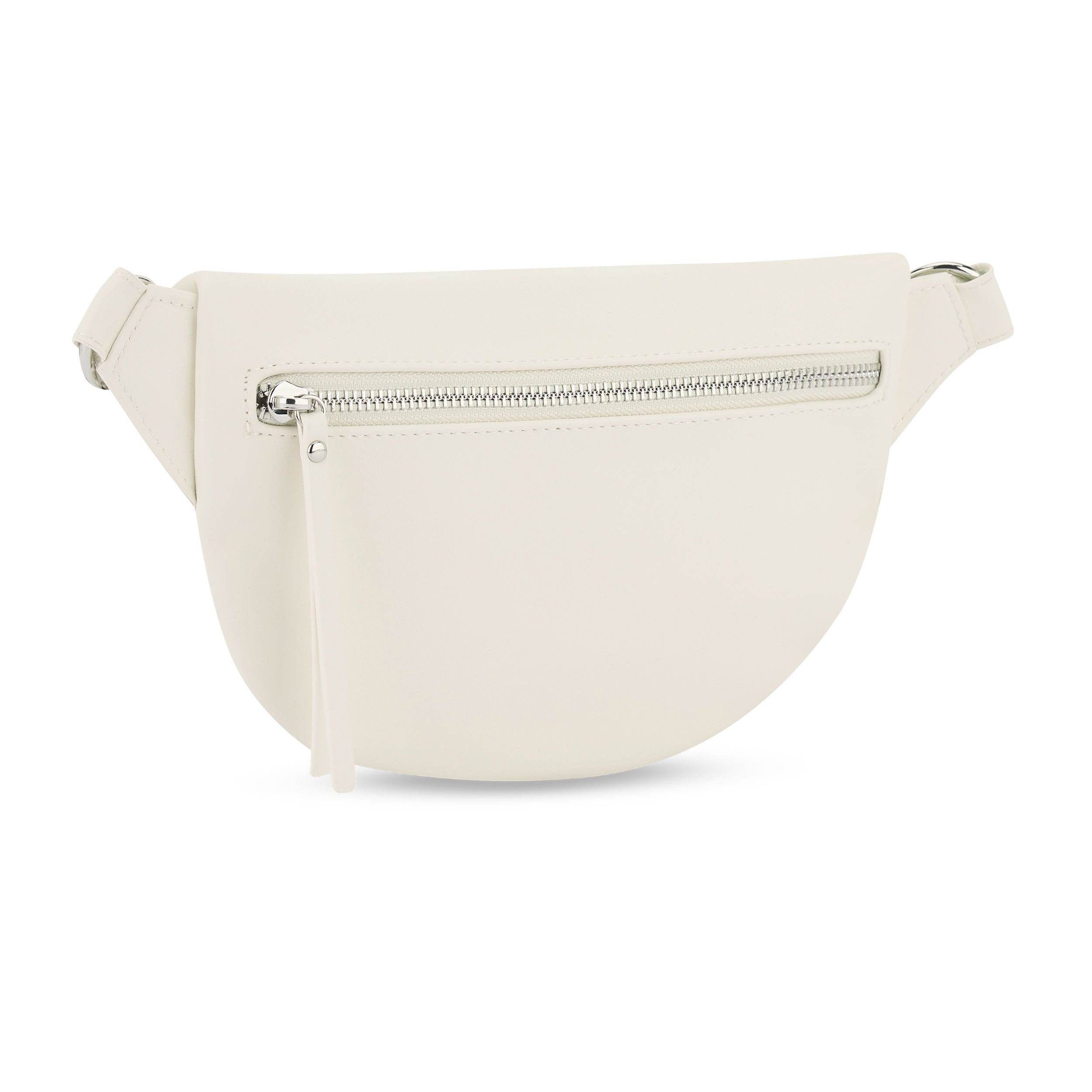 Weiße Bauchtasche Alice Small mit halbrunder Form und Reißverschlussfach vorne