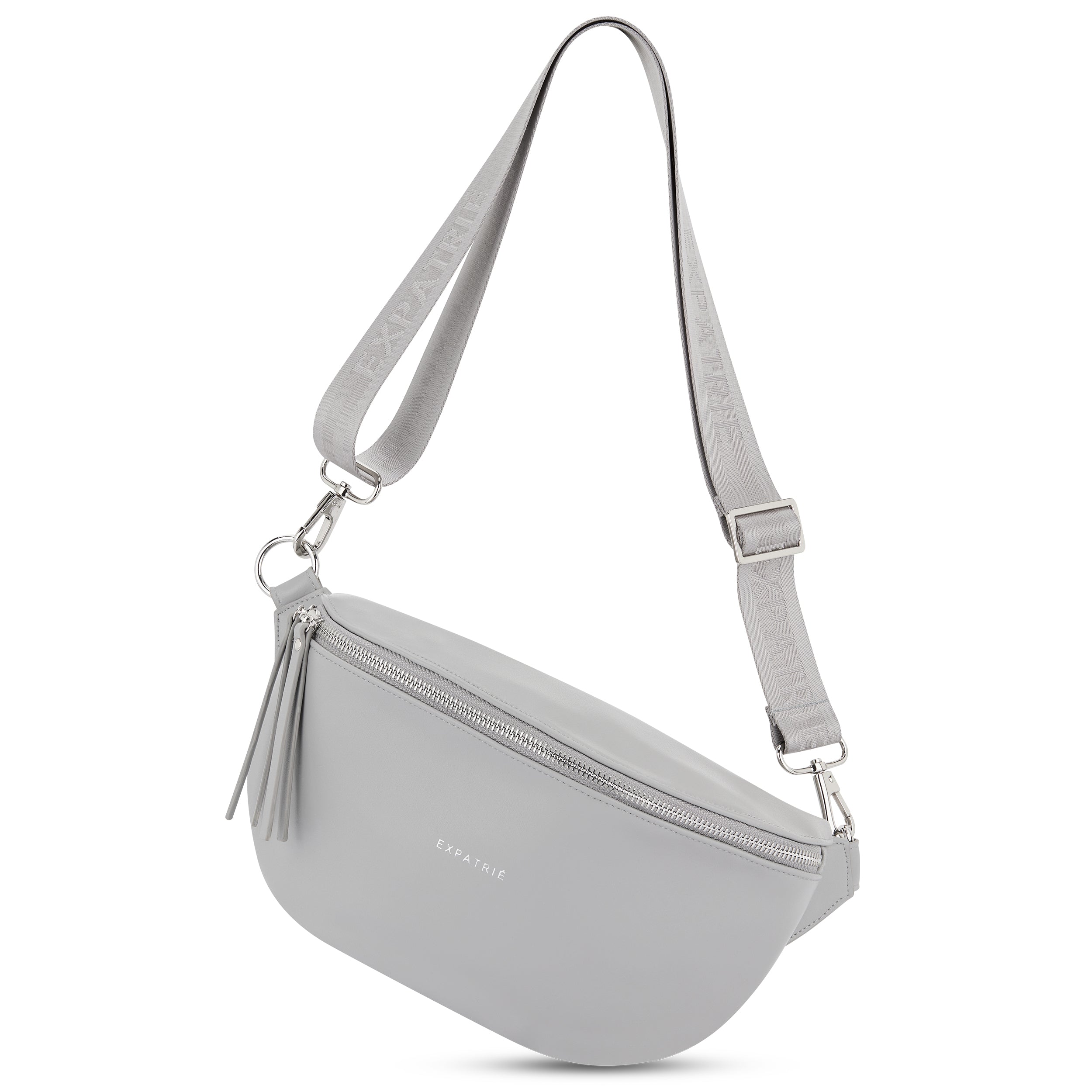 Bauchtasche Alice Medium in hellgrau mit verstellbarem Schulterriemen und silbernem Reißverschluss