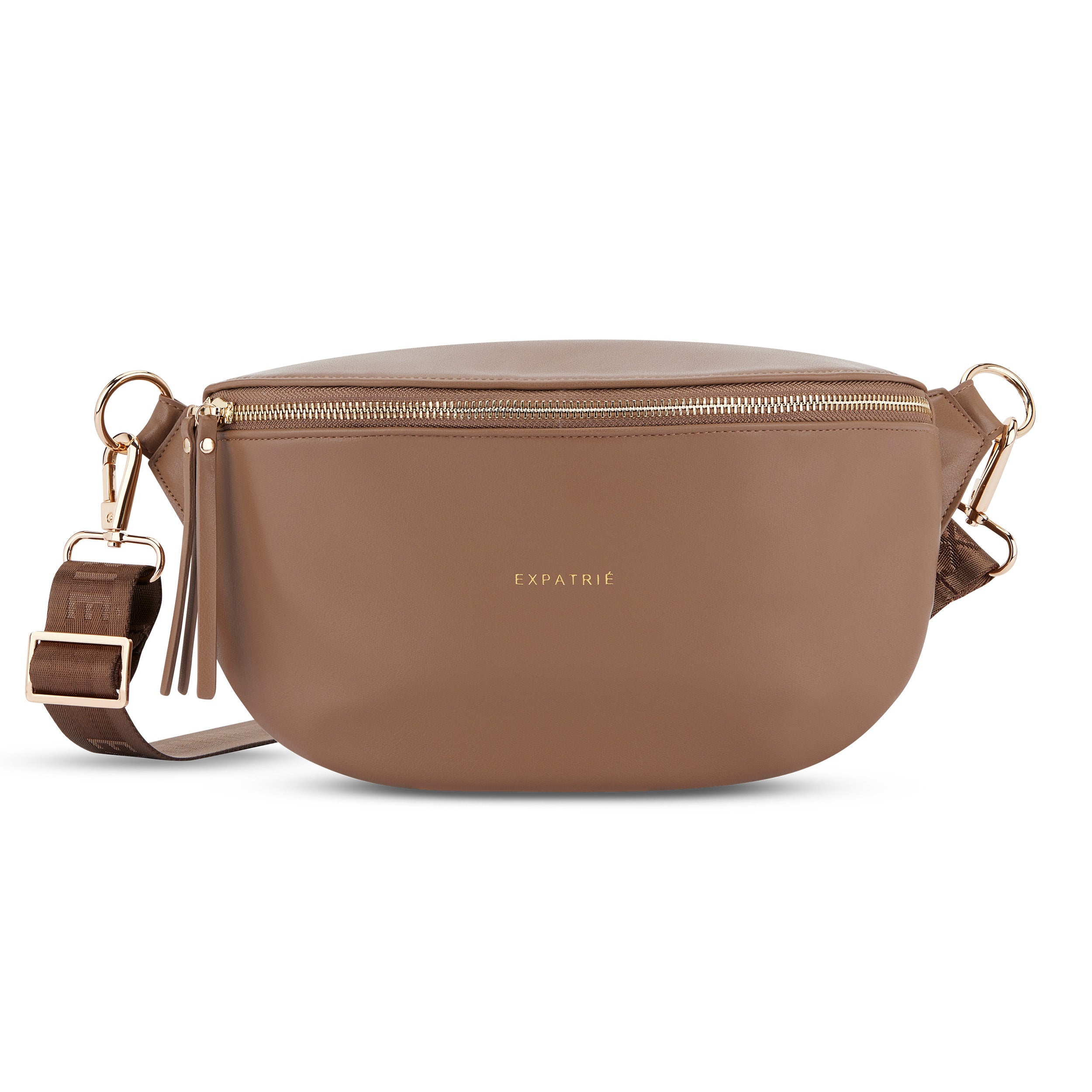Bauchtasche Alice Medium in braun mit goldfarbenem Reißverschluss und verstellbarem Tragegurt