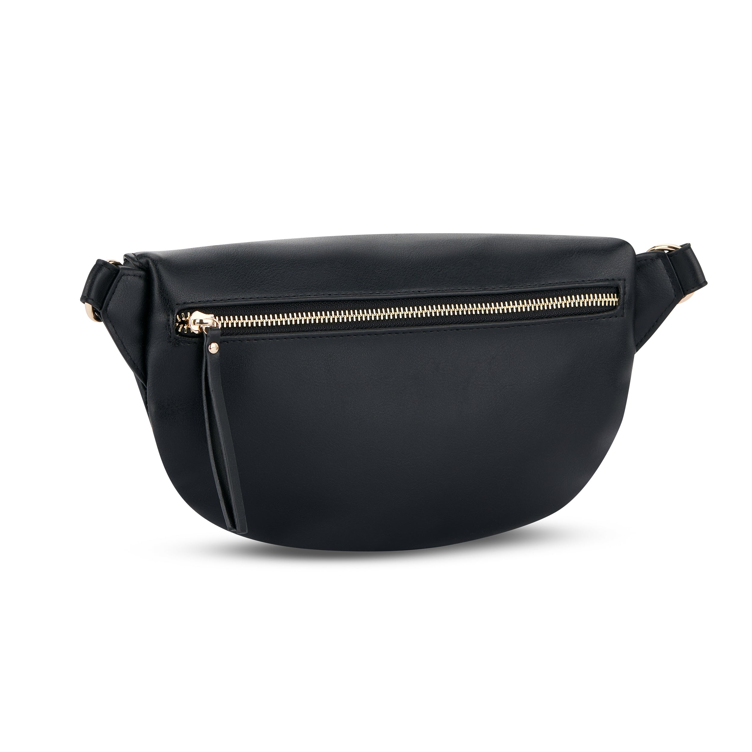 Schwarze Bauchtasche Alice Medium mit goldfarbenem Reißverschluss vorne