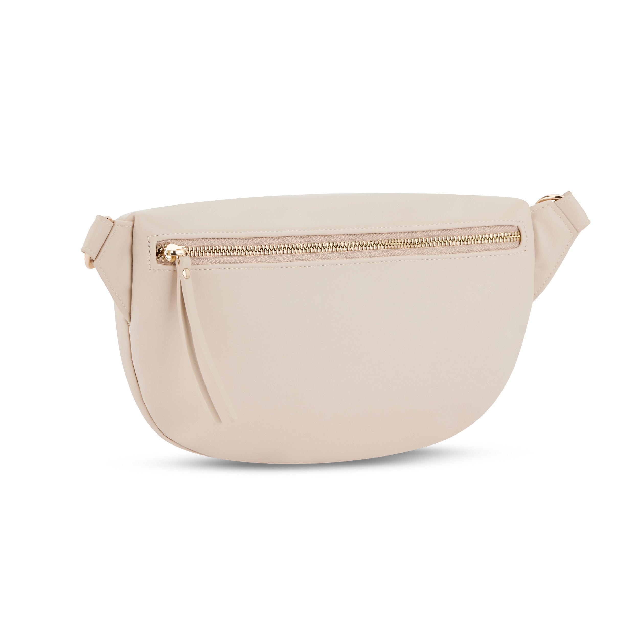 Beige Kunstleder Bauchtasche Alice Medium mit goldfarbenem Reißverschluss vorne