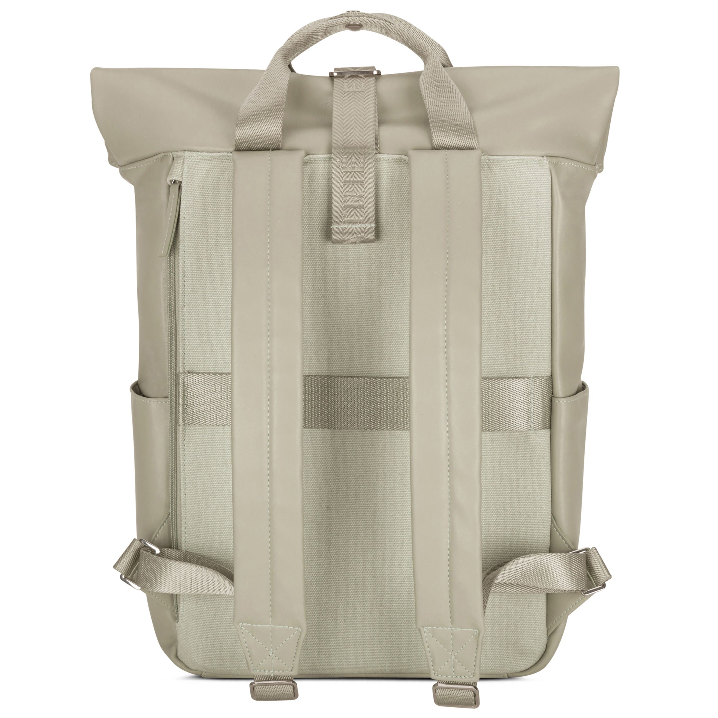 Rolltop Rucksack Adele für Damen, beige, aus Leder mit gepolsterten Trägern und seitlichen Taschen