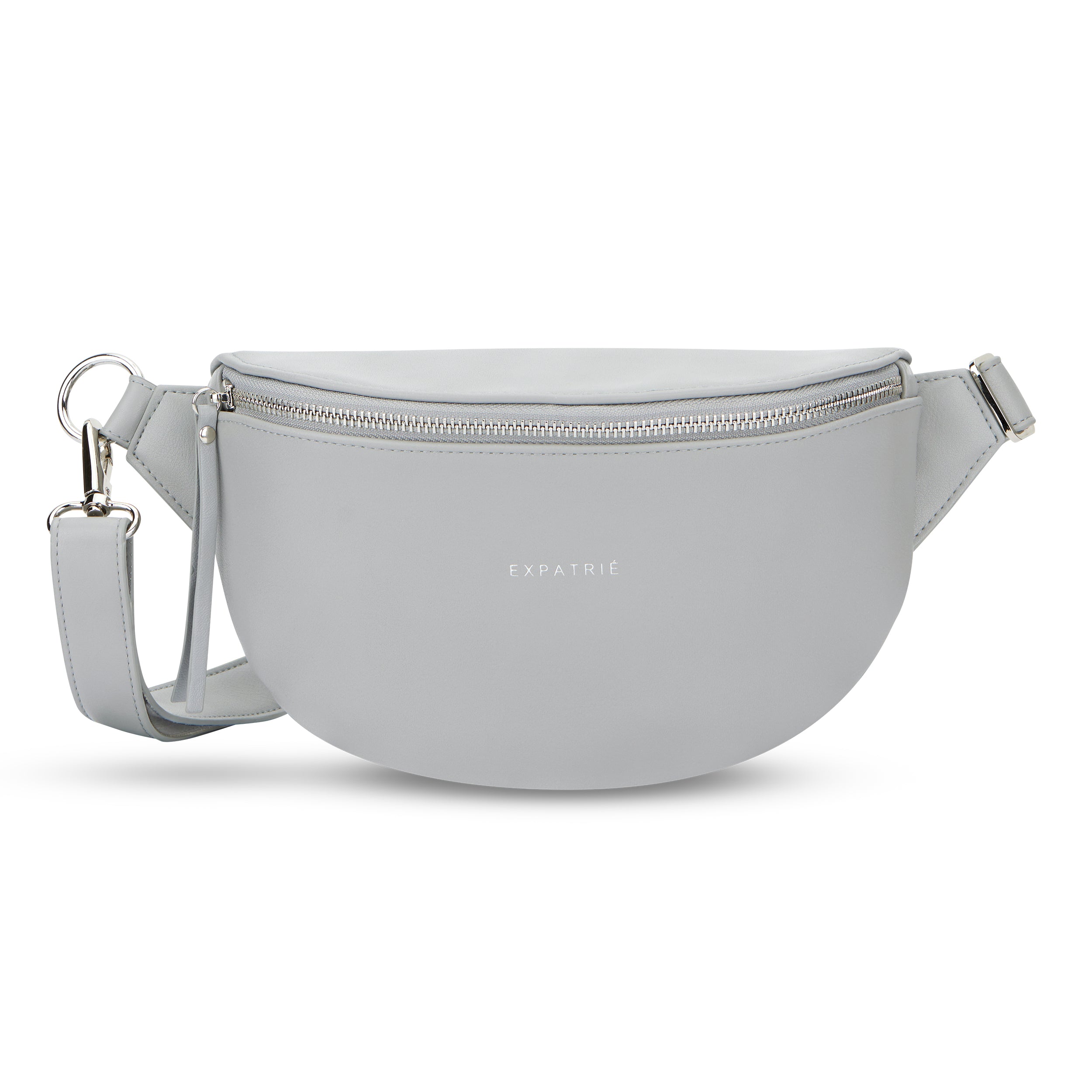Graue Bauchtasche Alice Small aus glattem Material mit silbernem Reißverschluss und verstellbarem Gurt