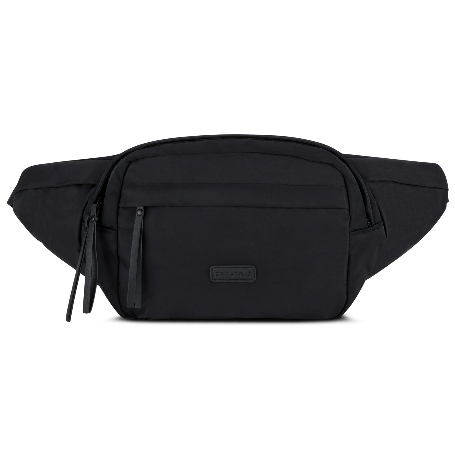 Schwarze Bauchtasche Justine aus Nylon mit zwei Reißverschlusstaschen vorne