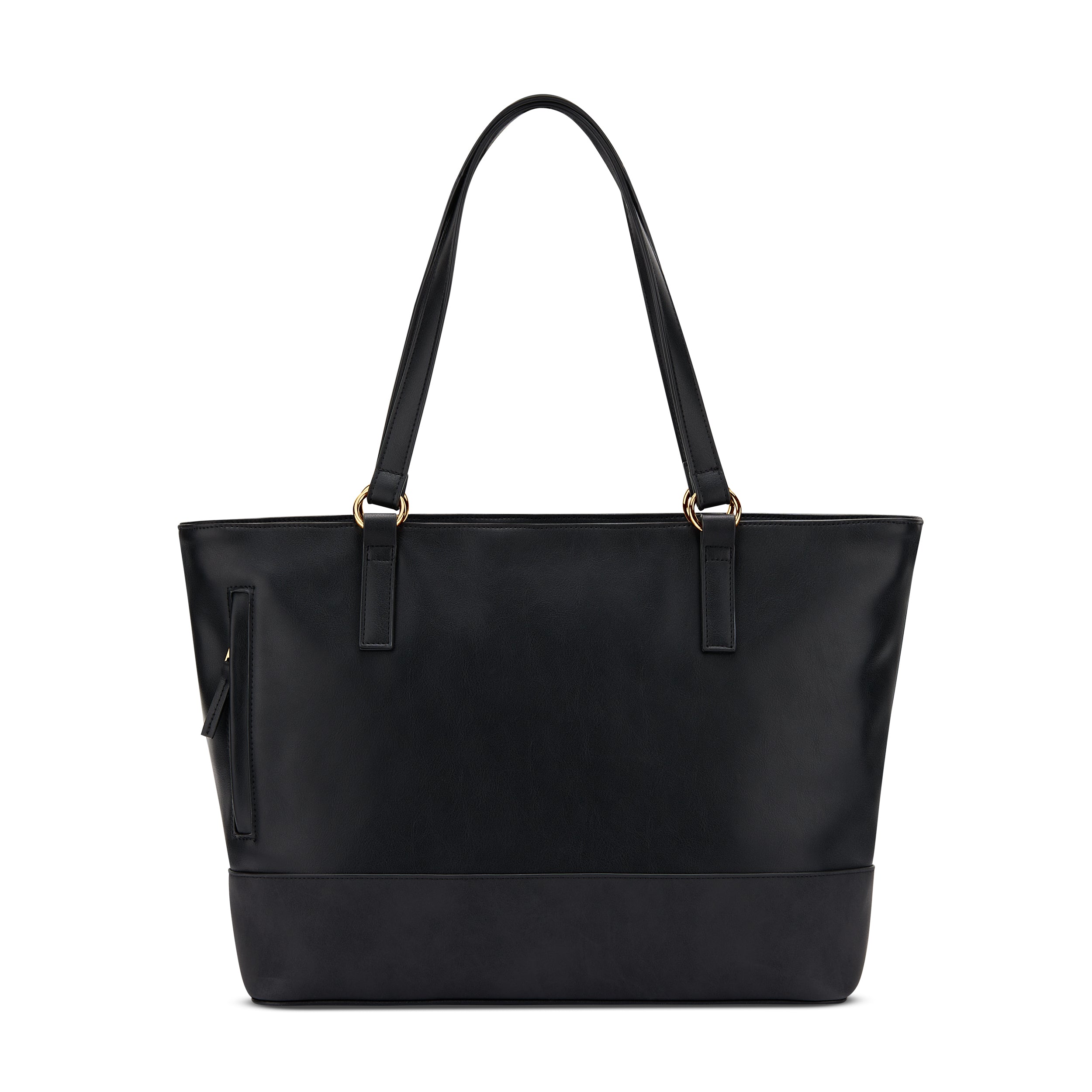 Schwarze Shopper Tasche Nicole für Damen mit langen Griffen und seitlicher Reißverschlusstasche