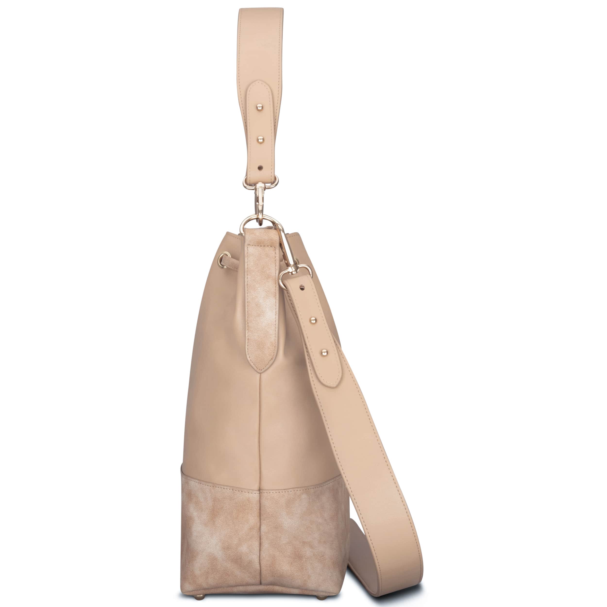 Moderne Bucket Bag aus Kunstleder. #farbe_sand