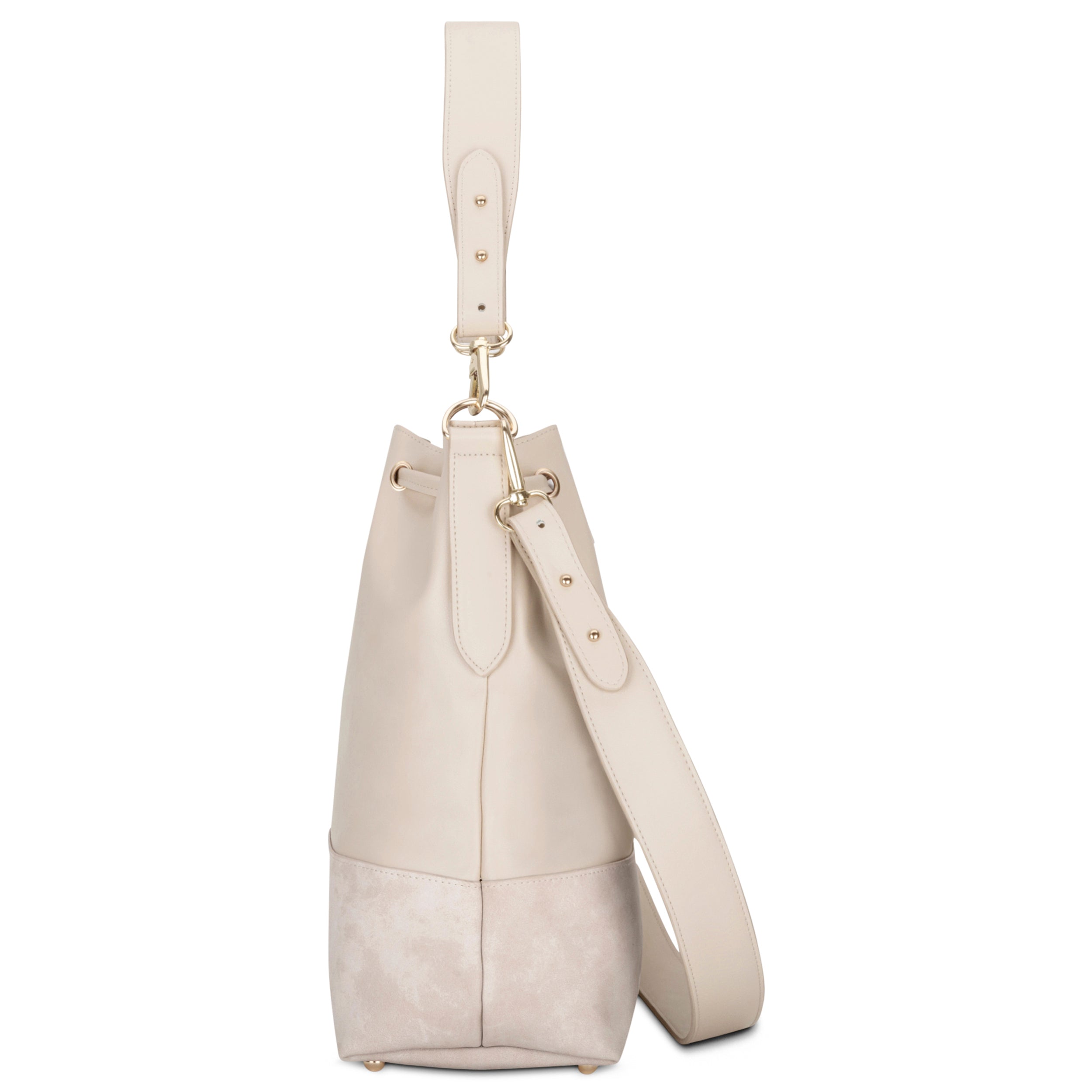 Elegante Bucket Bag aus Kunstleder. #farbe_beige