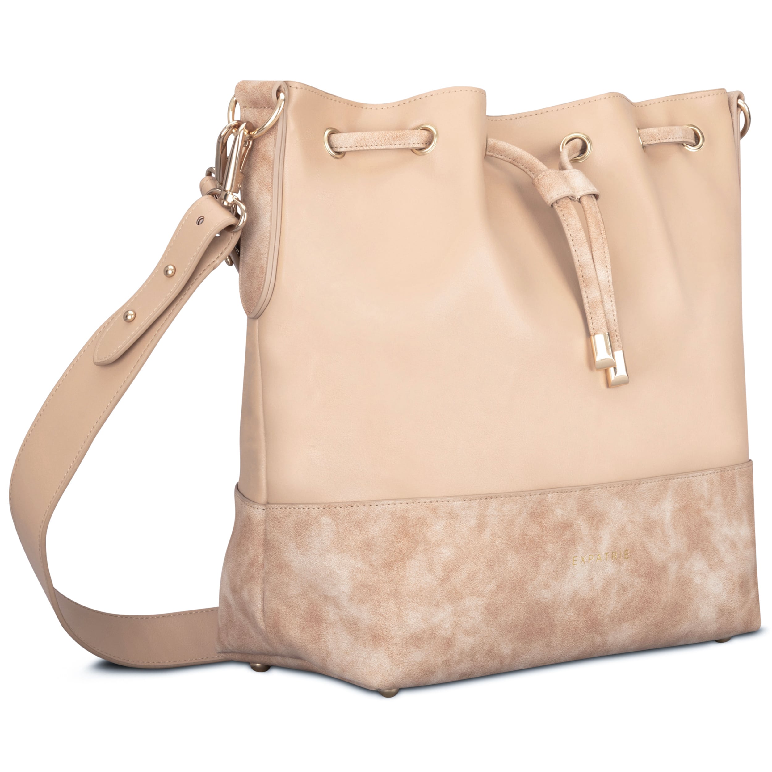 Moderne Bucket Bag aus Kunstleder. #farbe_sand