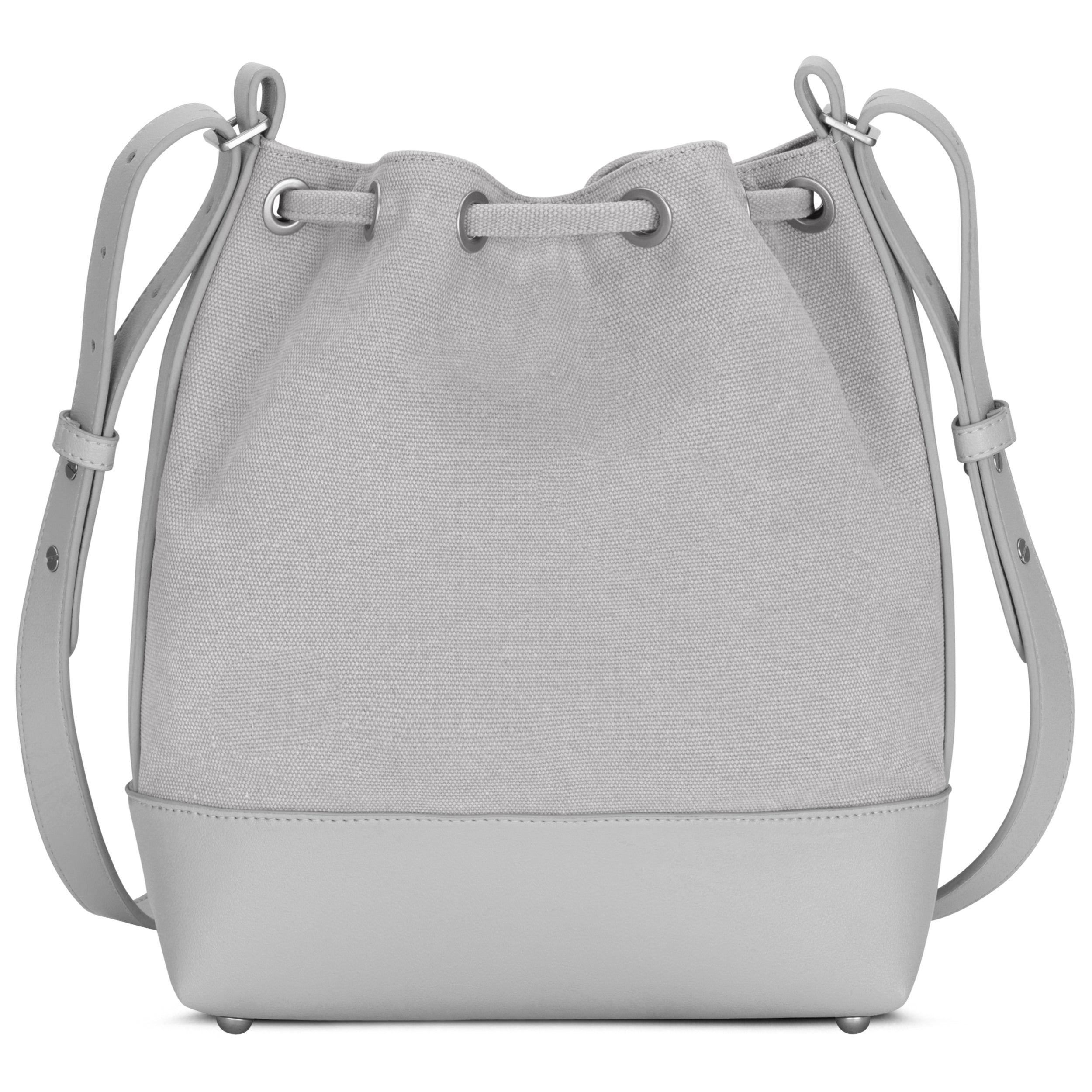 Stylische Bucket Bag für Damen aus Canvas und Kunstleder. #farbe_grau