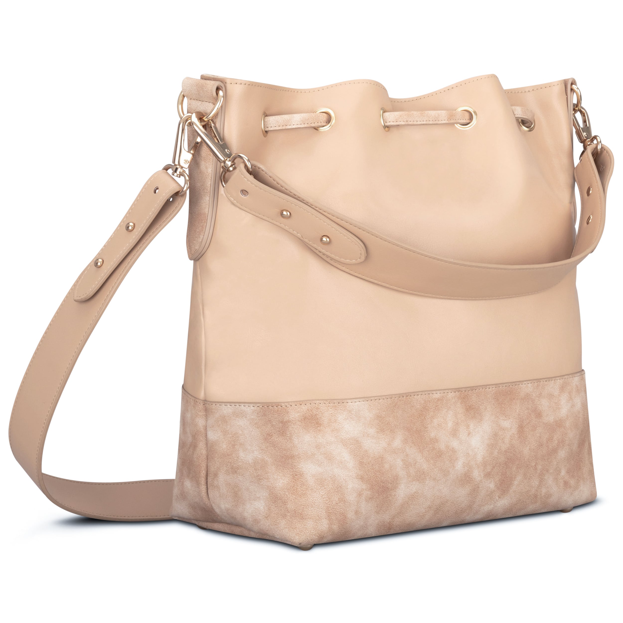 Moderne Bucket Bag aus Kunstleder. #farbe_sand